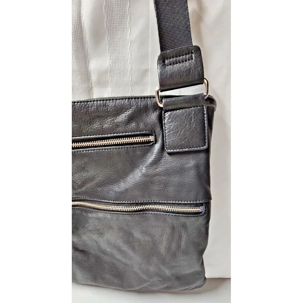 Margot black genuine leather soft soft 3 zipper crossbody messenger bag‎